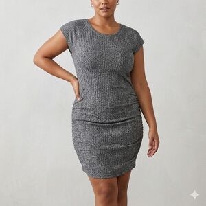 Poof! Ribbed Short Sleeve Bodycon Mini Dress — Gray